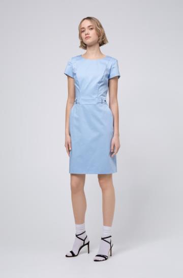 Sukienka HUGO Stretch Cotton Shift Głęboka Niebieskie Damskie (Pl40188)